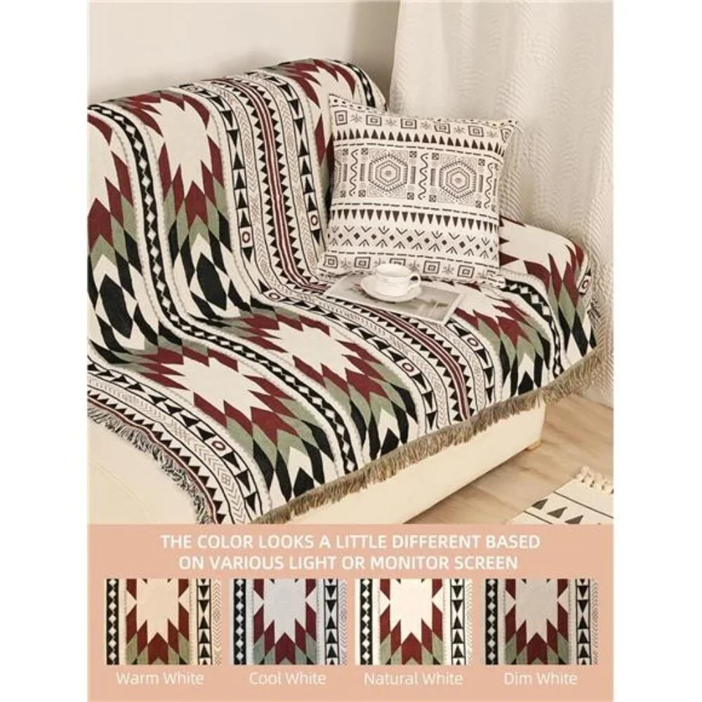 Boho Throw Blanket Reversible Cotton Tapestry Hippie Room Decor